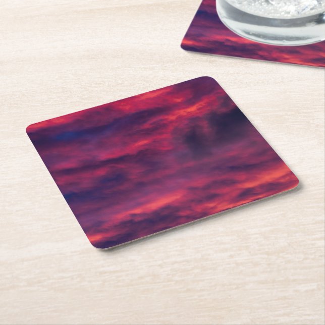 august red square paper coaster (Angled)