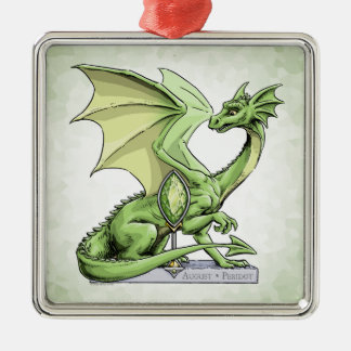 August’s Birthstone Dragon: Green Peridot Metal Ornament