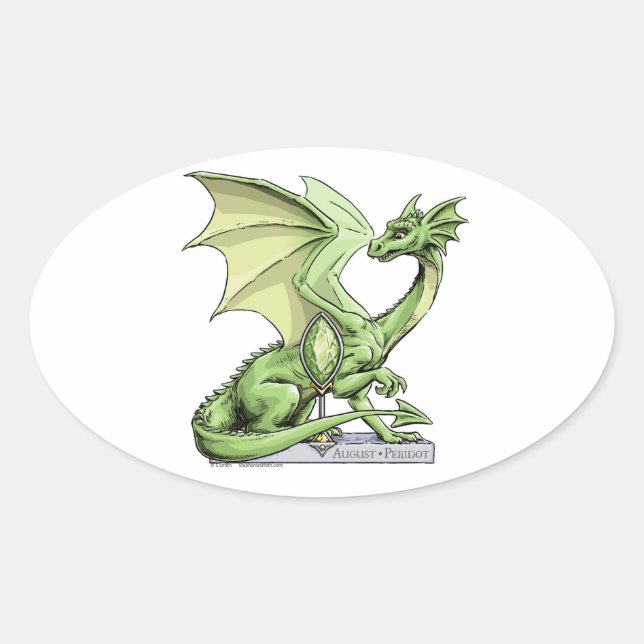August’s Birthstone Dragon: Peridot Oval Sticker (Front)