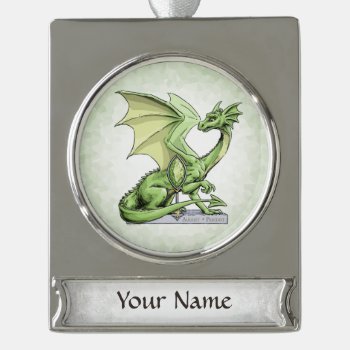 August’s Birthstone Dragon: Peridot Silver Plated Banner Ornament by critterwings at Zazzle