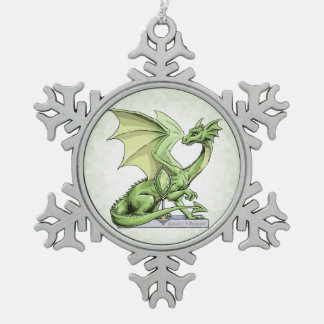 August’s Birthstone Dragon: Peridot Snowflake Pewter Christmas Ornament
