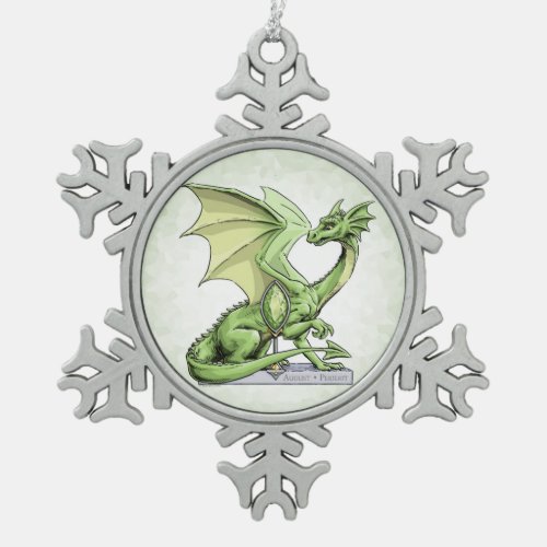 Augusts Birthstone Dragon Peridot Snowflake Pewter Christmas Ornament