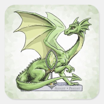 August’s Birthstone Dragon: Peridot Square Sticker by critterwings at Zazzle