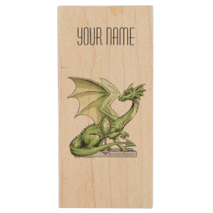 August’s Birthstone Dragon: Peridot Wood Flash Drive
