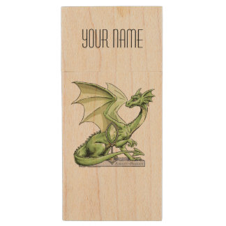 August’s Birthstone Dragon: Peridot Wood Flash Drive