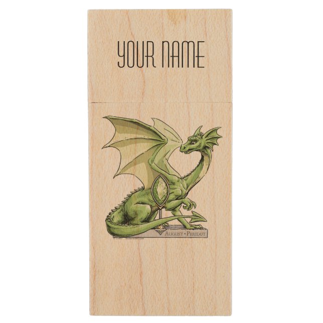 August’s Birthstone Dragon: Peridot Wood Flash Drive (Front Vertical)