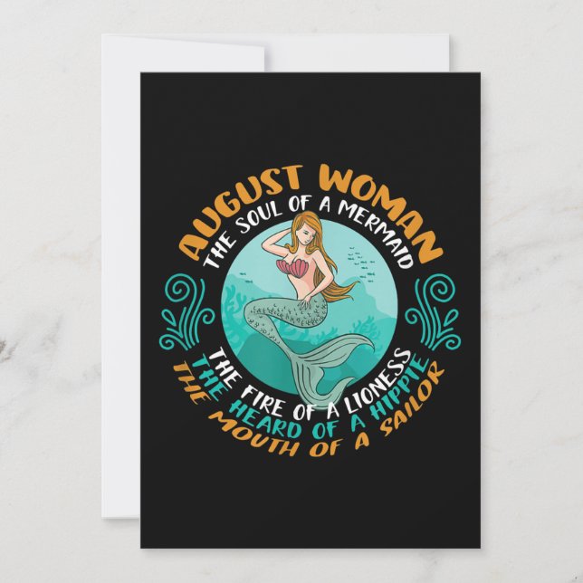 August Woman Soul Of Mermaid Leo Zodiac Birthday Holiday Card (Front)