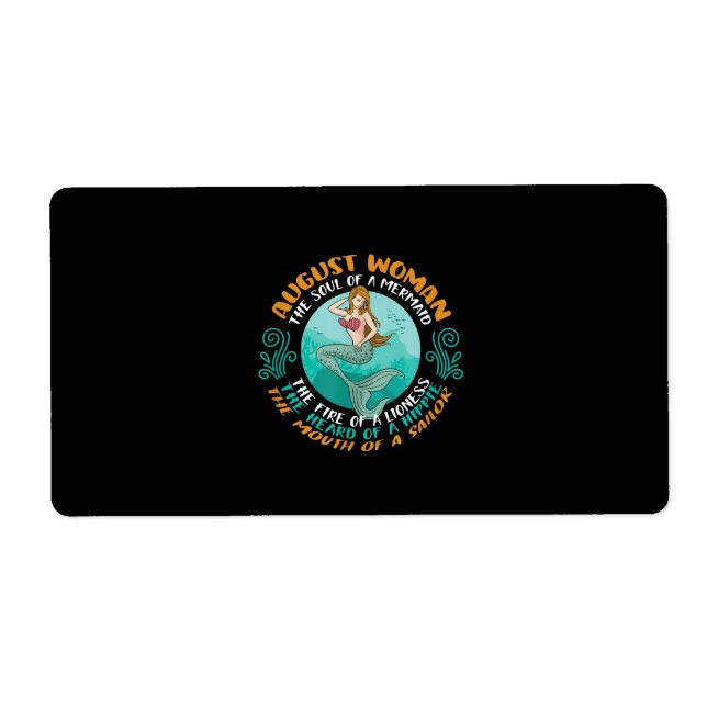 August Woman Soul Of Mermaid Leo Zodiac Birthday Label (Front)