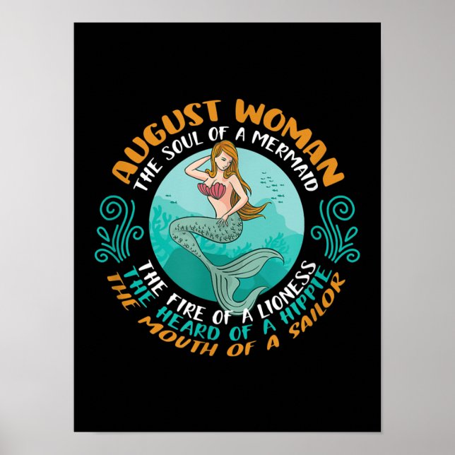 August Woman Soul Of Mermaid Leo Zodiac Birthday Poster (Front)