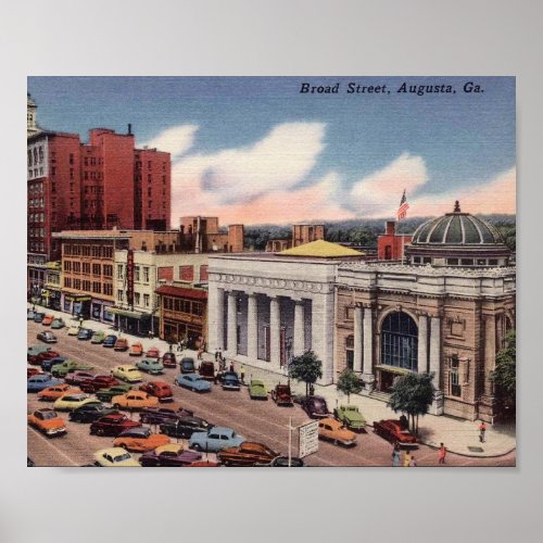 Augusta Georgia Broad Street Vintage View Poster