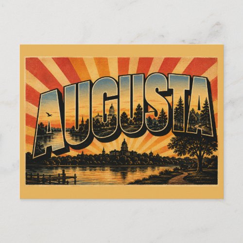 Augusta Maine Kennebec River Capitol Park Art Postcard