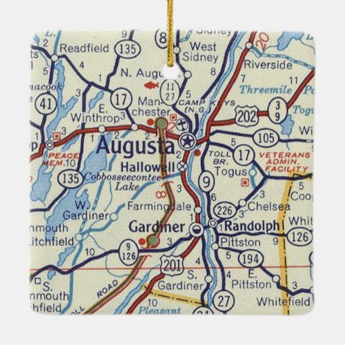 Augusta Maine Vintage Map Ceramic Ornament