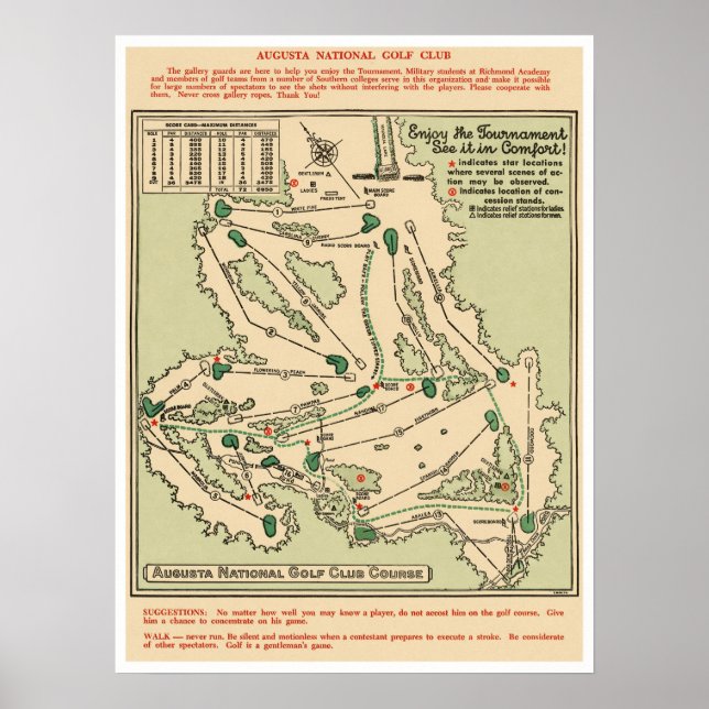 Augusta National Golf Course Map Poster (Front)