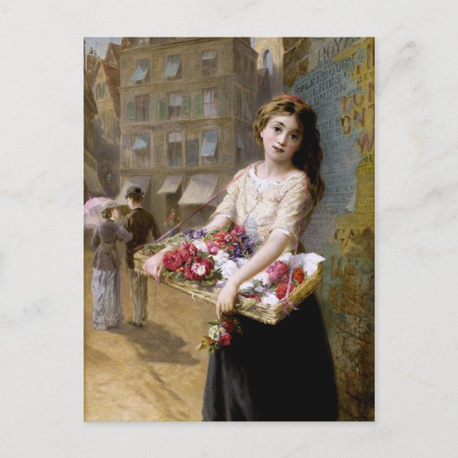 Augustus Edwin Mulready: A Street Flower Seller Postcard (Front)
