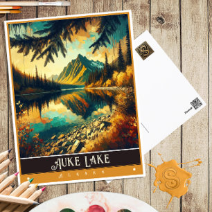 Auke Lake, Alaska Vintage Painting Postcard