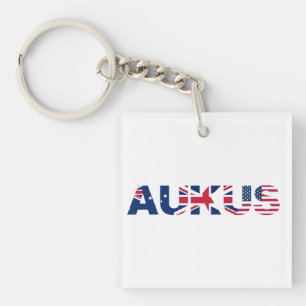 AUKUS AU UK US Security Pact Alliance Flags Keychain