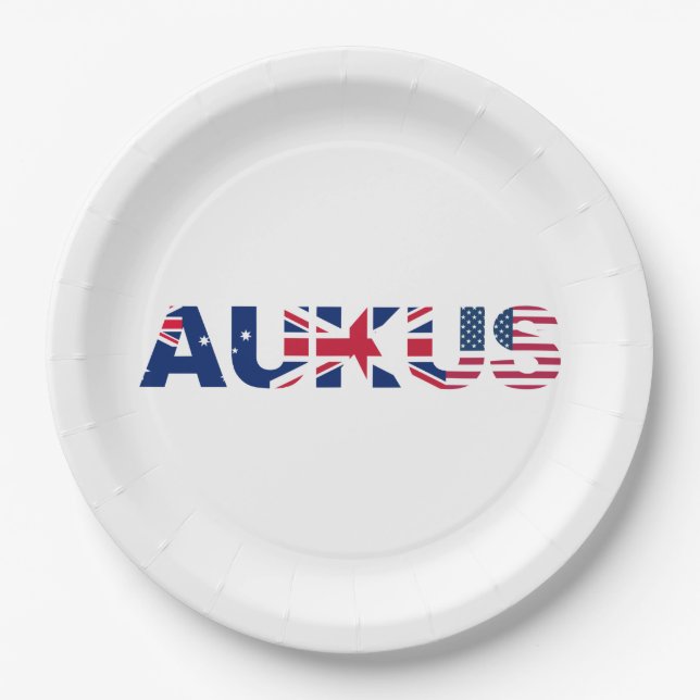 AUKUS AU UK US Security Pact Alliance Flags Paper Plates (Front)