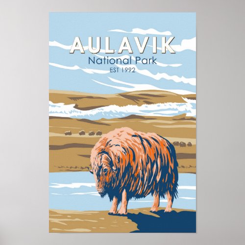 Aulavik National Park Canada Musk Ox Vintage Poster