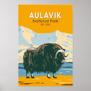 Aulavik National Park Canada Muskox Vintage Poster