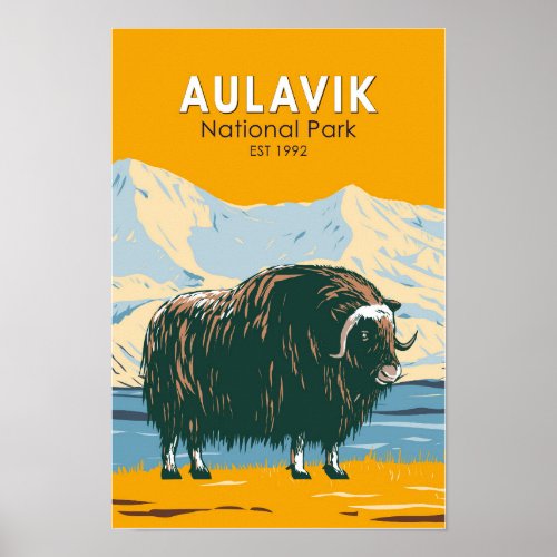 Aulavik National Park Canada Muskox Vintage  Poster