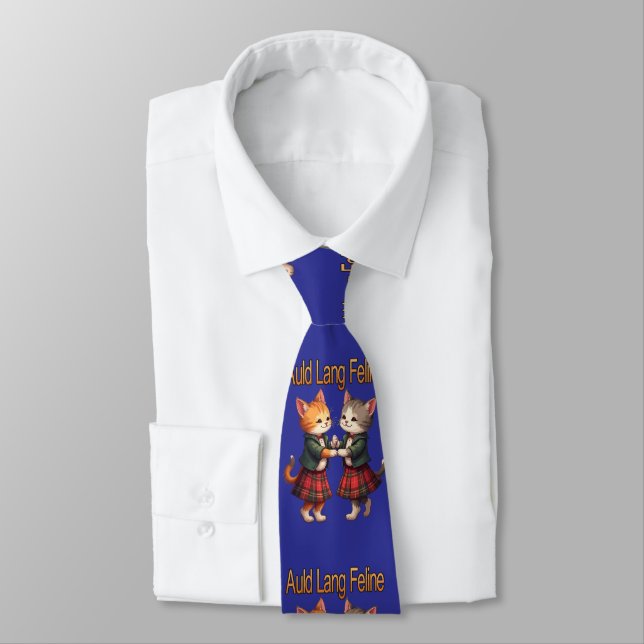Auld Lang Feline Orange Cats Dancing Ceilidh  Neck Tie (Tied)