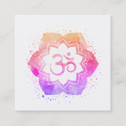 *~* Aum Lotus Flower Mandala Yoga Reiki Teacher Om Square Business Card