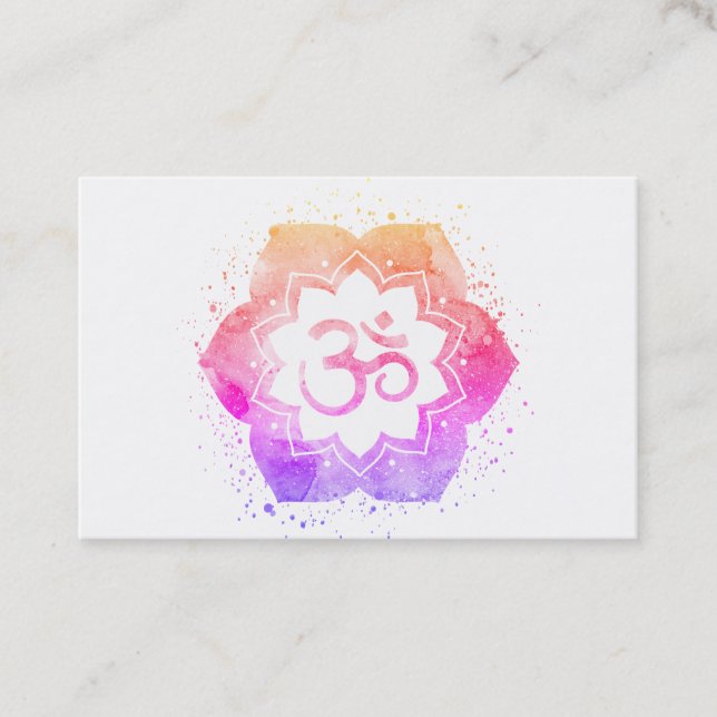 *~* Aum OM Symbol Lotus Flower Mandala Yoga Reiki Business Card (Front)