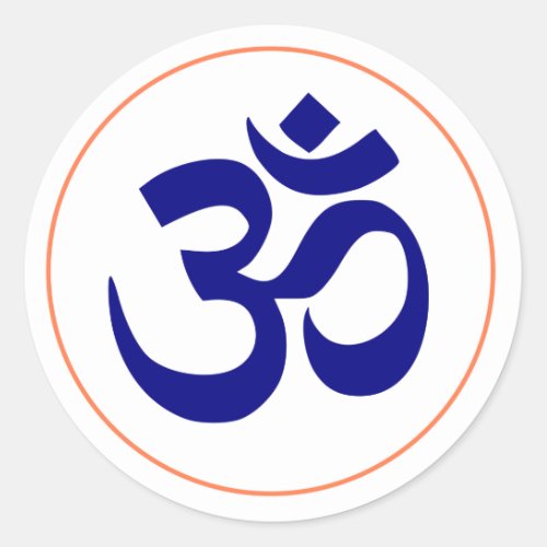 Aum or Om Symbol Blue with Coral Ring Classic Round Sticker