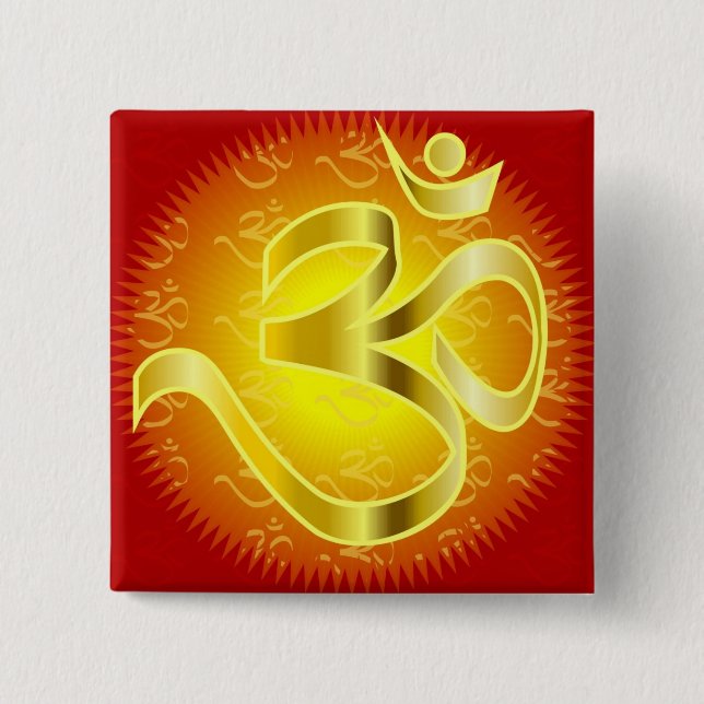 Aum or Om Symbol in yellows & reds Button (Front)