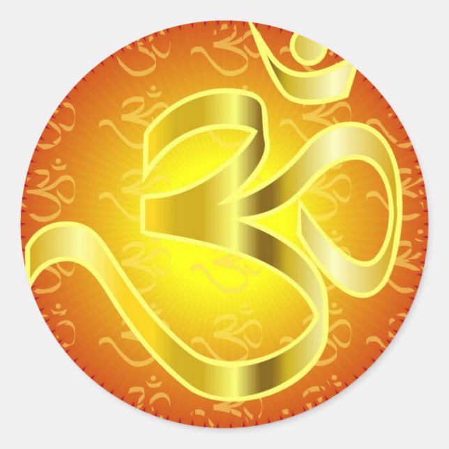 Aum or Om Symbol in yellows & reds Classic Round Sticker (Front)