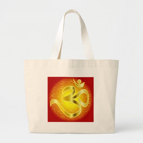 Aum or Om Symbol in yellows  reds Large Tote Bag