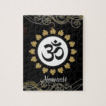 Aum Symbol Mantra Meditation Black And Gold Jigsaw Puzzle by MagnoliaVintage at Zazzle