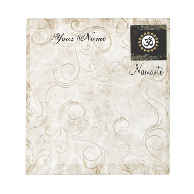 Aum Symbol Mantra Meditation Black and Gold Notepad (Front)