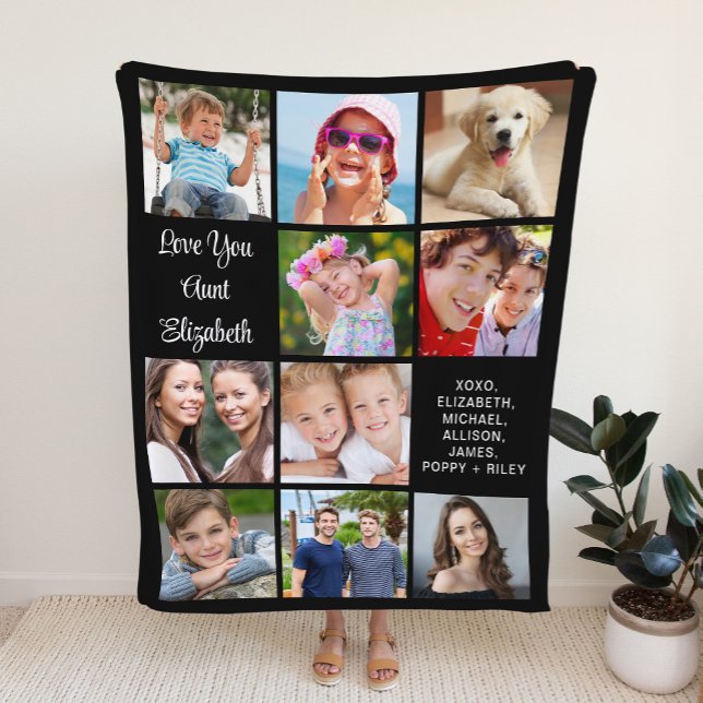Aunt 10 Photo Collage Black Fleece Blanket (Creator Uploaded)