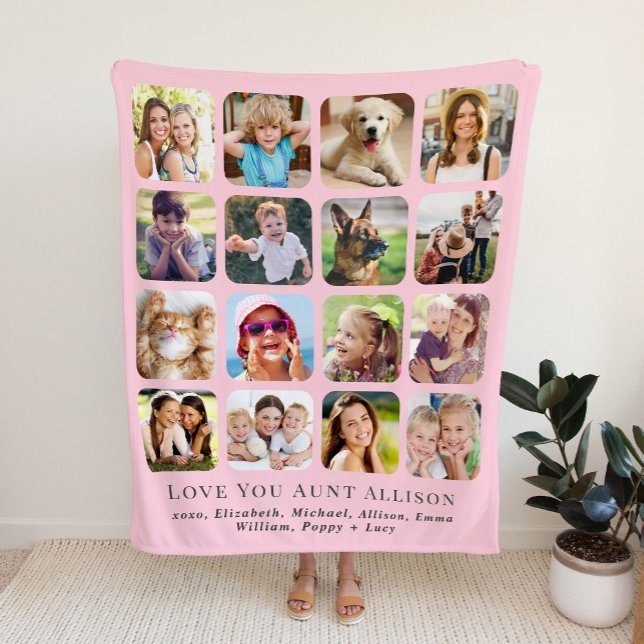 Aunt 16 Photo Collage Pink Sherpa Blanket (Creator Uploaded)
