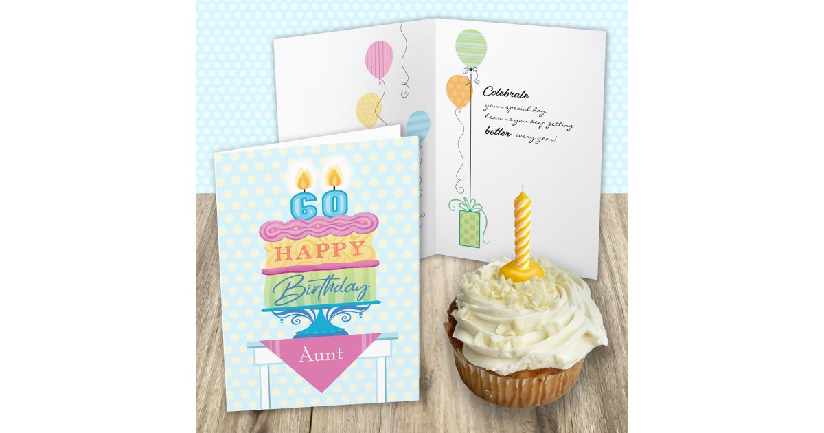 Aunt 60th Birthday Cake Number Candles Card | Zazzle