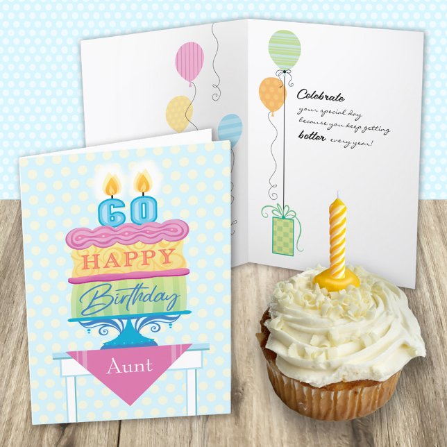 Aunt 60th Birthday Cake Number Candles  Card (Creator Uploaded)