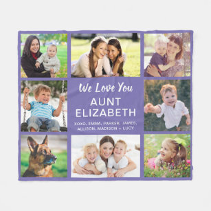 Aunt 8 Photo Collage Purple Fleece Blanket
