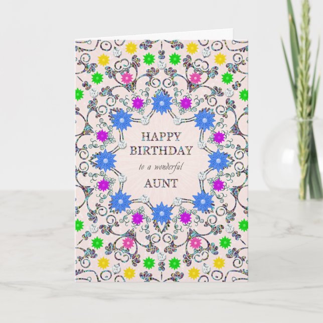 Aunt Abstract Flowers Birthday Card (Front)