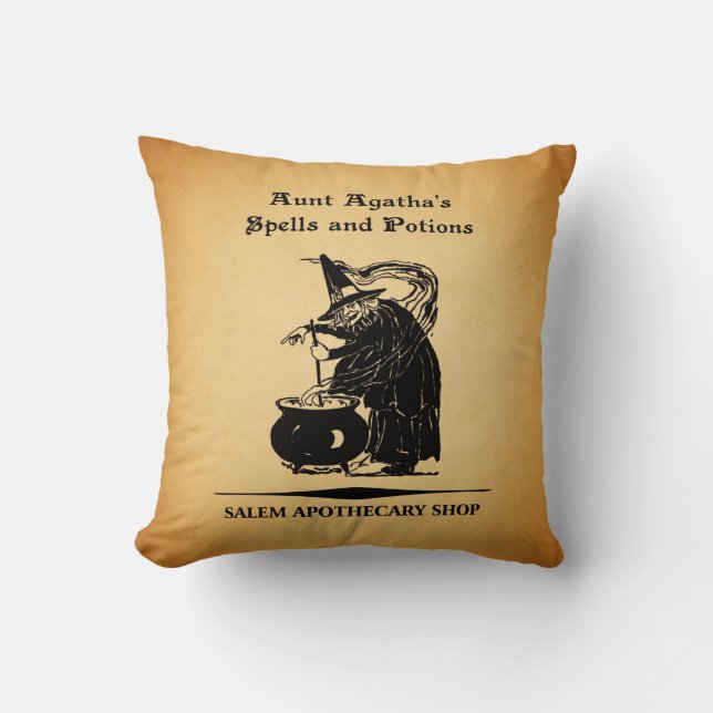 Aunt Agatha's Spells & Potions Throw Pillow (Front)
