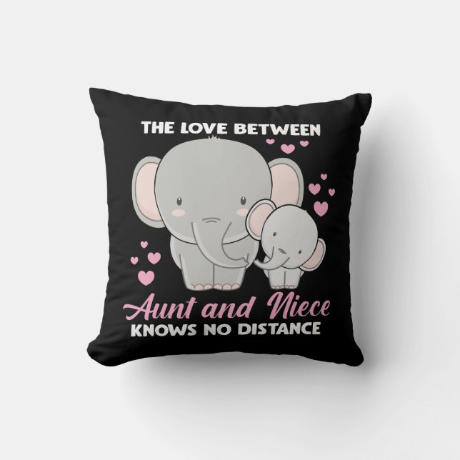 Aunt and Niece Love Auntie Family Elephant Hearts Throw Pillow (Front)