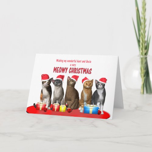 Aunt and uncle Cats in Christmas hats Holiday Card