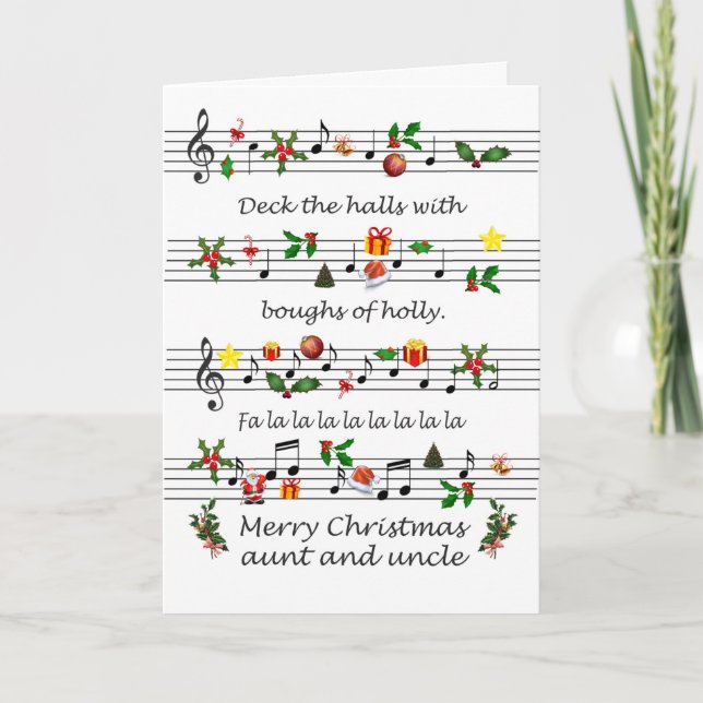 Aunt and Uncle Christmas Music Deck The Halls Holiday Card (Front)