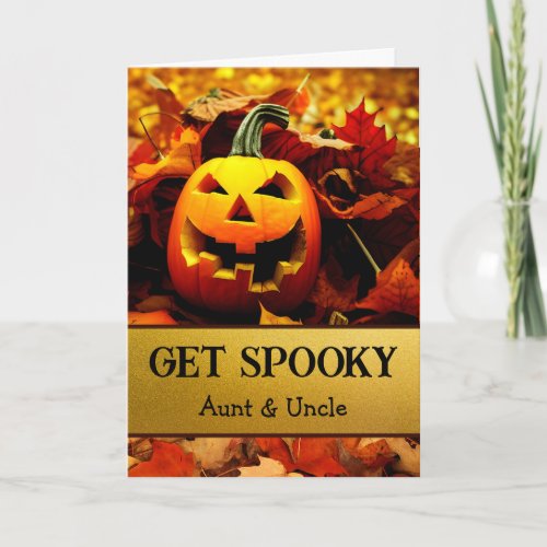 Aunt and Uncle Halloween Jack o Lantern Leaves Card