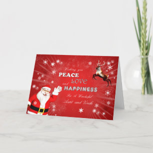 Aunt and Uncle, Santa and a Reindeer Holiday Card