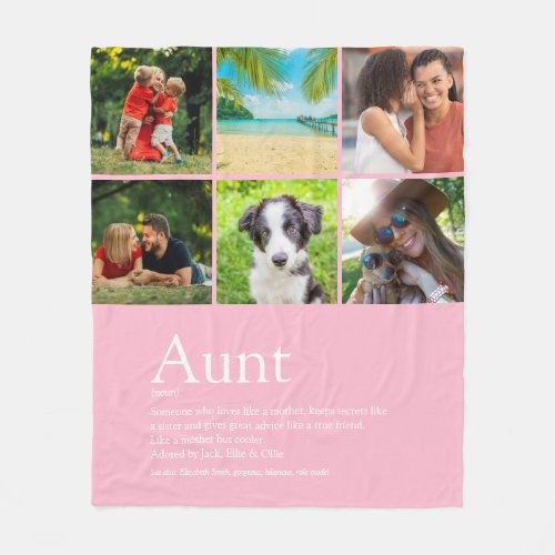 Aunt Auntie Best Ever Definition 6 Photo Pink Fleece Blanket