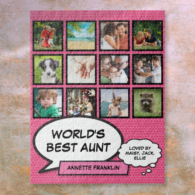 Aunt Auntie Cool Pink Fun Comic Photo Collage  Jigsaw Puzzle (Aunt Auntie Cool Pink Fun Comic Photo Collage Jigsaw Puzzle)
