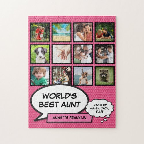 Aunt Auntie Cool Pink Fun Comic Photo Collage  Jigsaw Puzzle