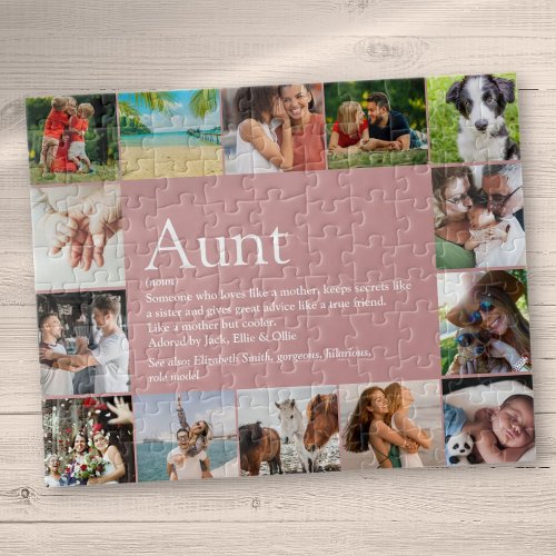 Aunt Auntie Definition 14 Photo Collage Pink Fun Jigsaw Puzzle