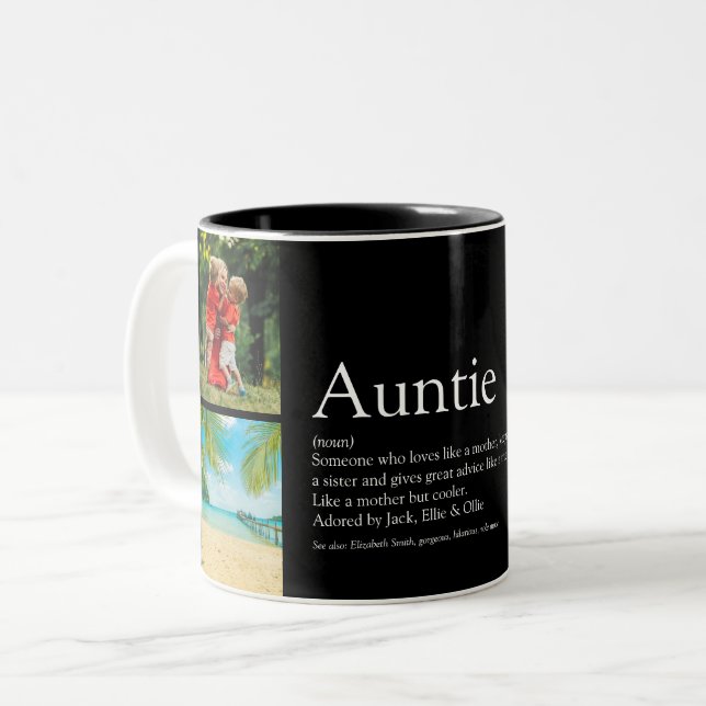 Aunt Auntie Definition 4 Photo Collage Modern Two-Tone Coffee Mug (Front Left)
